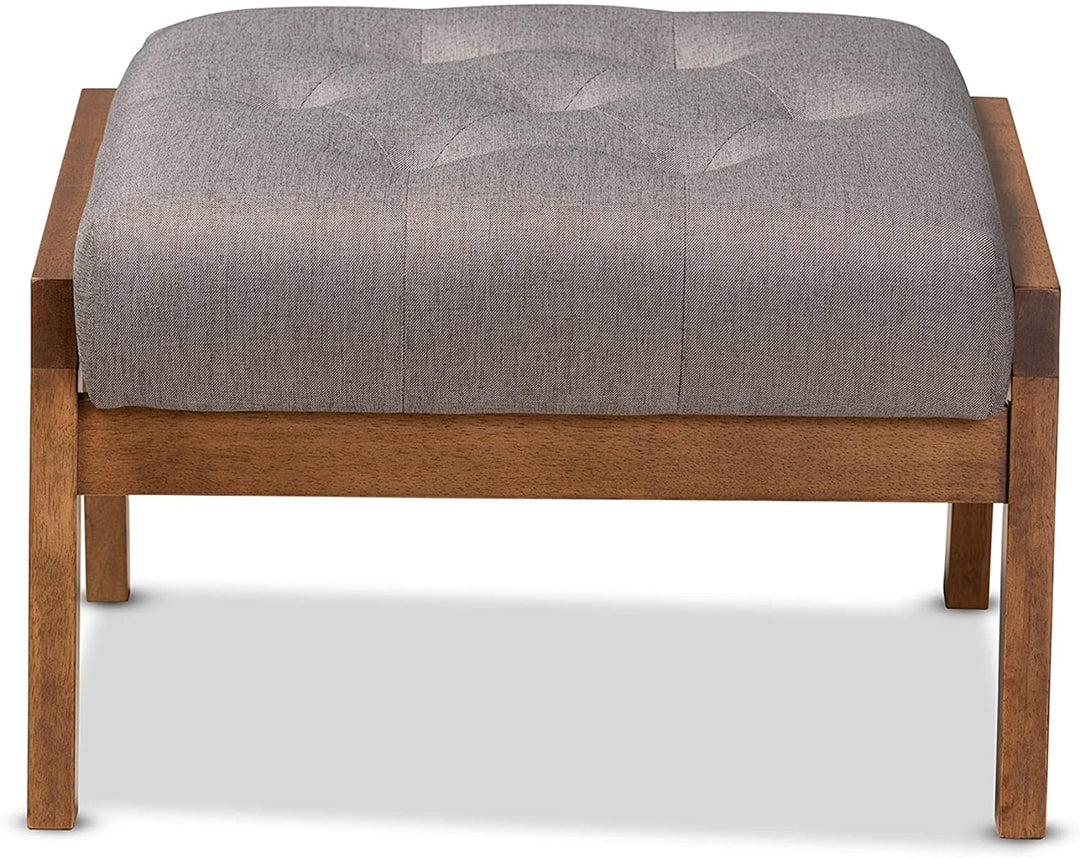 Mid Century Modern Upholstered Footstool Grey Mid Century Rectangle Wood Walnut Finish Tufted - Diamond Home USA