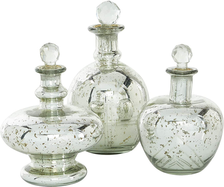 Decorative Glass Jars Set 3 7" 8" 9" 6 X 8round Silver Transitional - Diamond Home USA