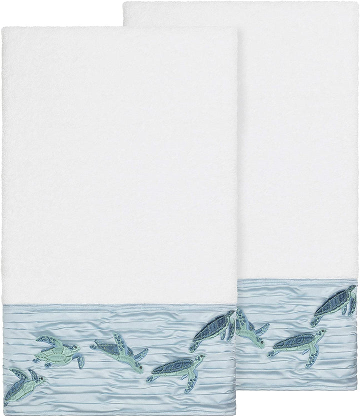 Turkish Cotton Turtles Embroidered White 2 Piece Bath