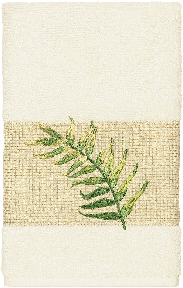 Turkish Cotton Palm Fronds Embroidered Cream 3 Piece Towel Set Off White Cloth - Diamond Home USA
