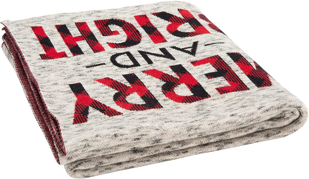 Holiday Merry Bright Grey/red 50 X 60 inch Throw Blanket Grey Red Graphic Cabin Lodge Cotton - Diamond Home USA
