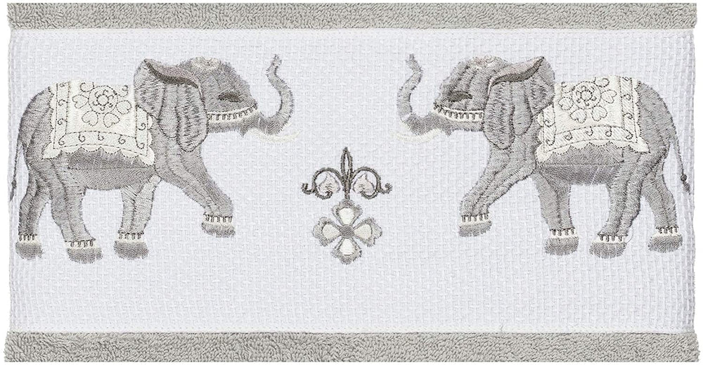 Turkish Cotton Elephants Embroidered Light Grey 2 Piece Bath Towel Set Terry Cloth - Diamond Home USA
