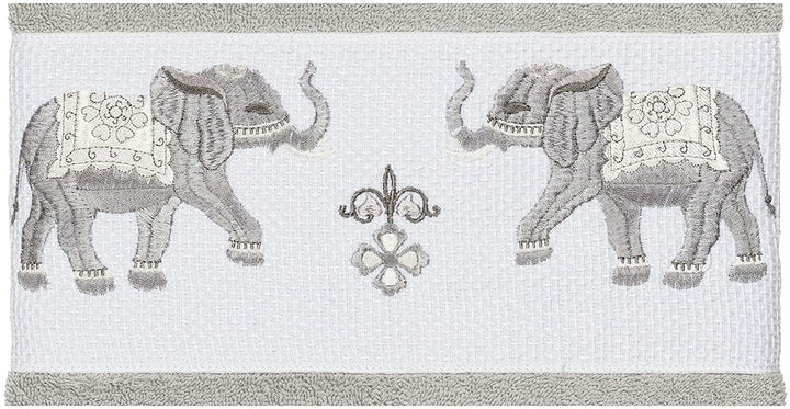 Turkish Cotton Elephants Embroidered Light Grey 2 Piece Bath Towel Set Terry Cloth - Diamond Home USA