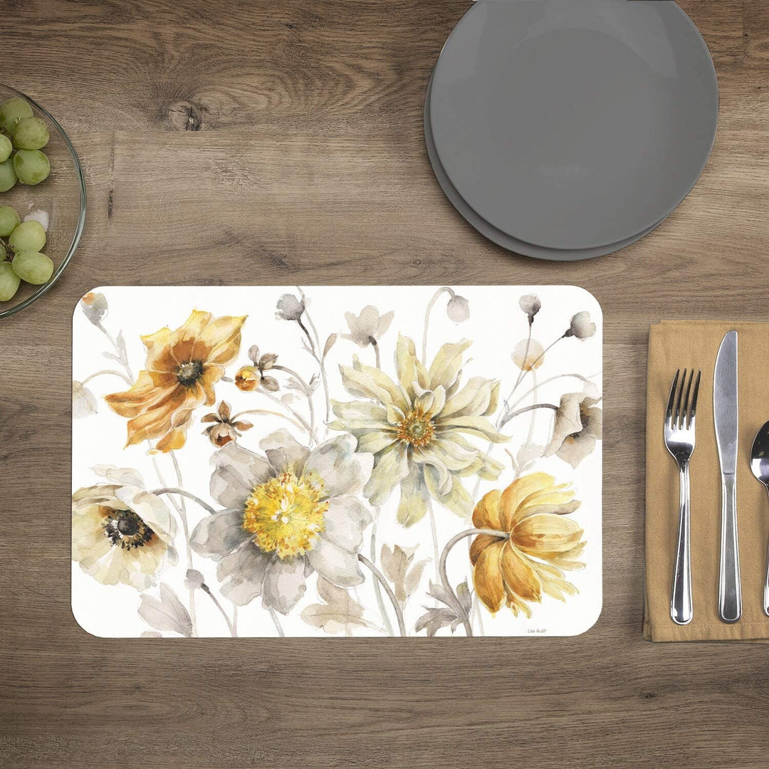 Wipe Clean Placemats Set 4 Fields Gold Color Rectangle Plastic - Diamond Home USA