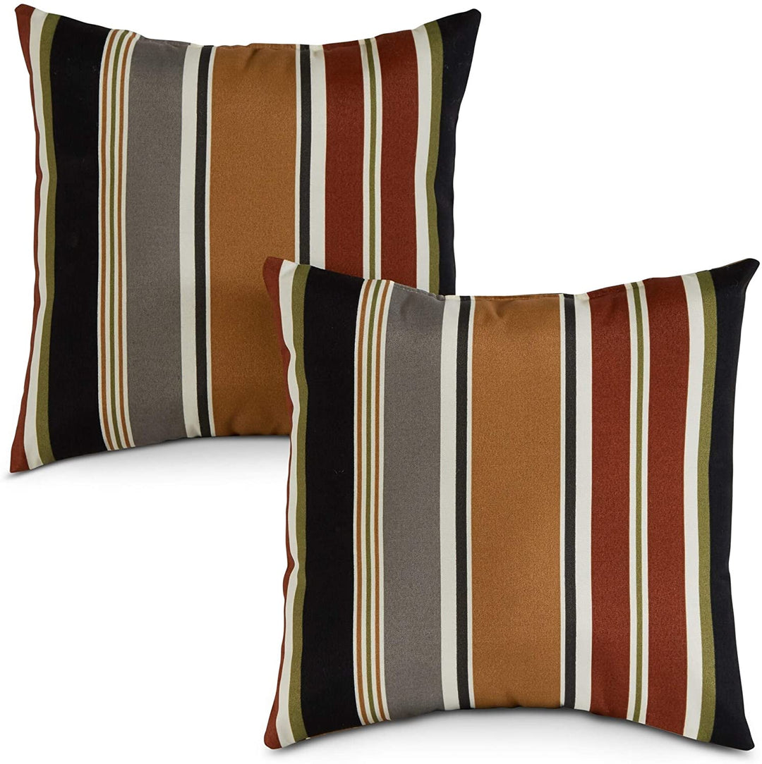 MISC Brick Stripe Outdoor 17 inch Square Accent Pillow (Set 2) Brown Grey Striped Casual Transitional Polyester Fade Resistant Water