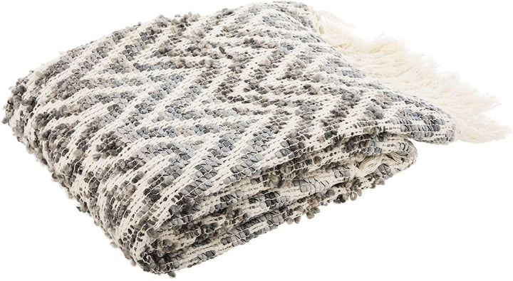 MISC Throw 60" X 72" Grey White Chevron Bohemian Eclectic Casual Cotton