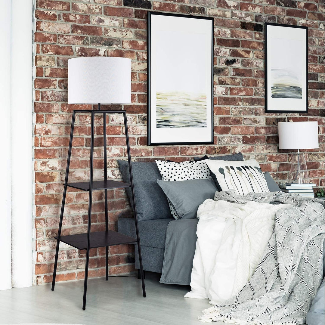 MISC Dark Walnut Finish Shelf Floor Lamp Cec Title20 Led Bulb Included Black Bulbs Energy Efficient