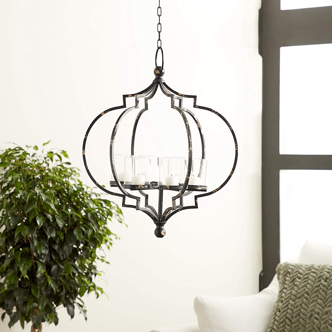 Contemporary 19 X 17 Inch Black Iron Hanging Candle Holder