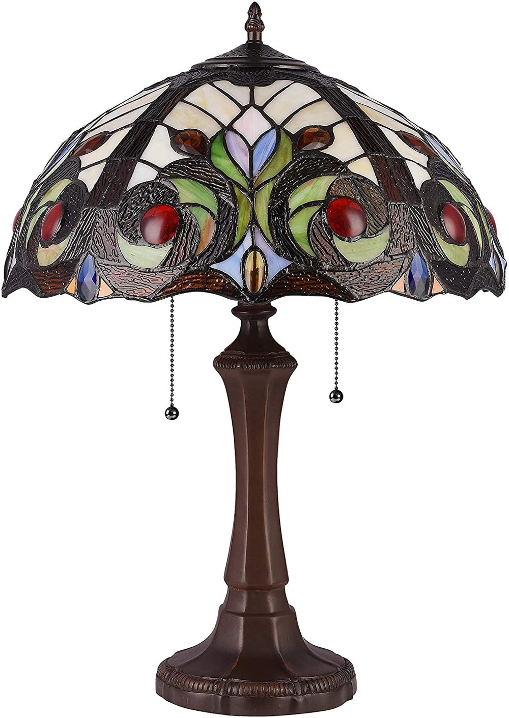 2 Light Dark Bronze Table Lamp Stained Glass Dome Shade Tiffany