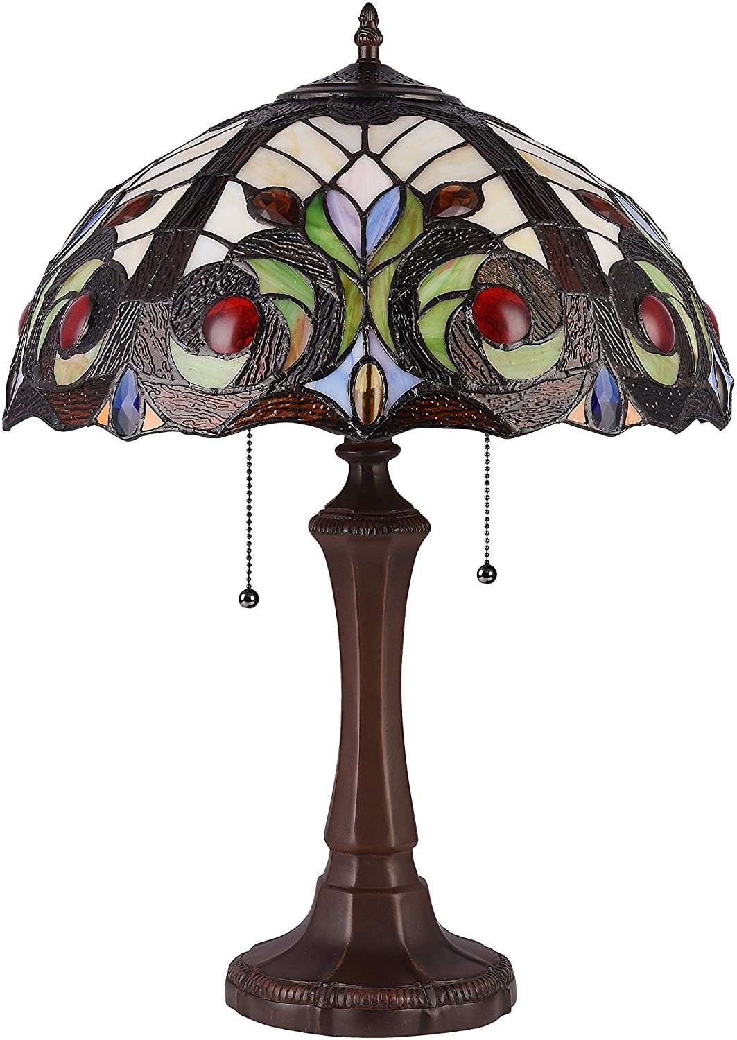 2 Light Dark Bronze Table Lamp Stained Glass Dome Shade Tiffany