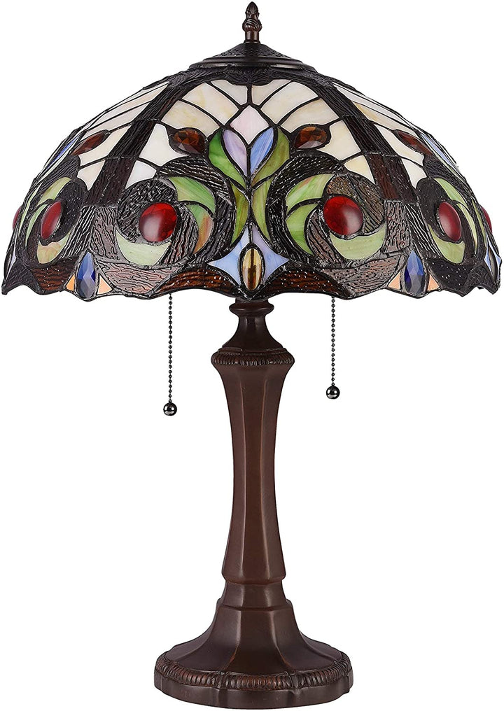 2 Light Dark Bronze Table Lamp Stained Glass Dome Shade Tiffany