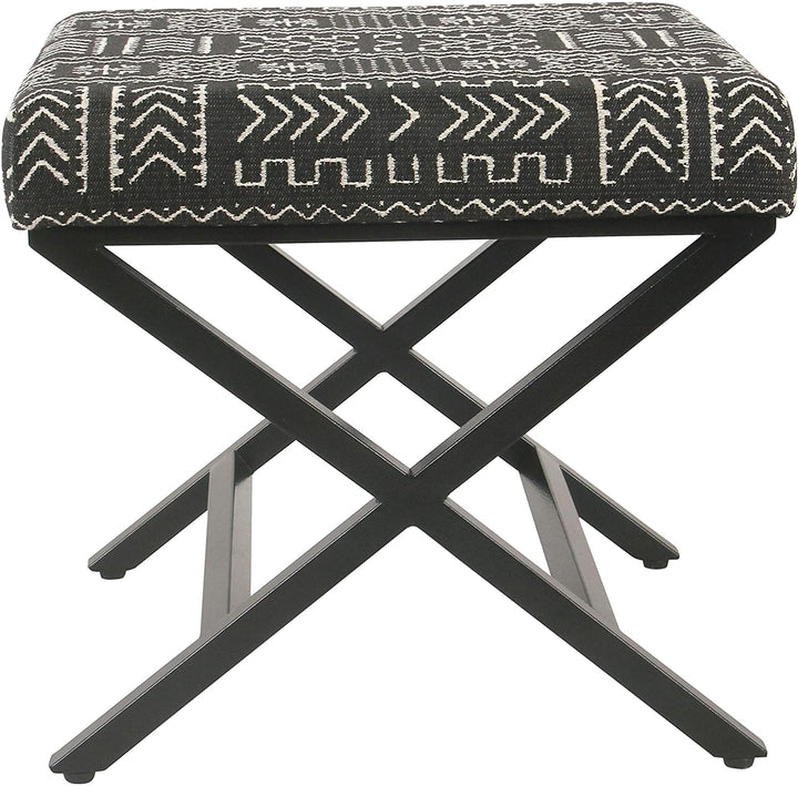 Onyx Upholstered Metal Ottoman Black Geometric Industrial Pattern Square Fabric Foam - Diamond Home USA