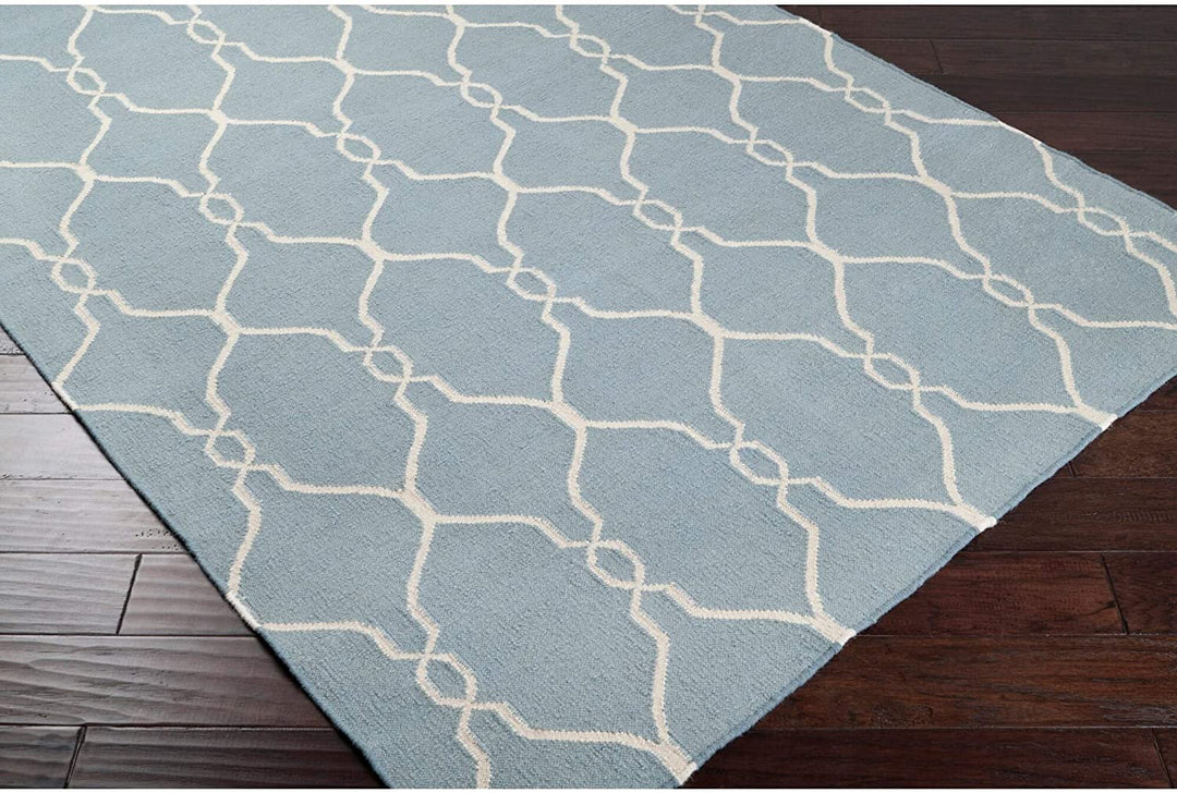 Hand Woven Blue Wool Area Rug 2'6" X 8' Runner Geometric