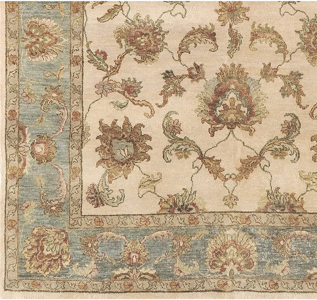 MISC Hand Knotted Green Wool Area Rug 2' X 3' Ivory White Border New Zealand Latex Free Handmade