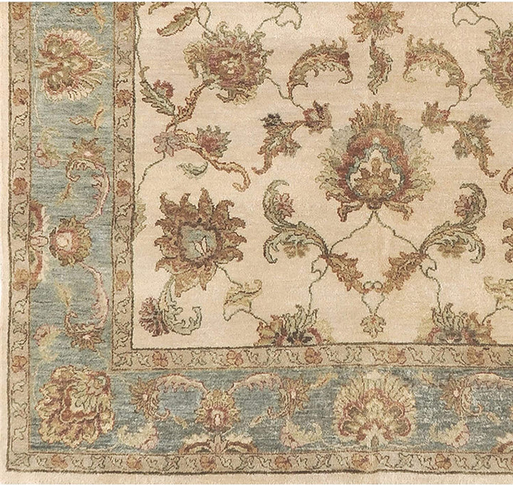 MISC Hand Knotted Green Wool Area Rug 2' X 3' Ivory White Border New Zealand Latex Free Handmade