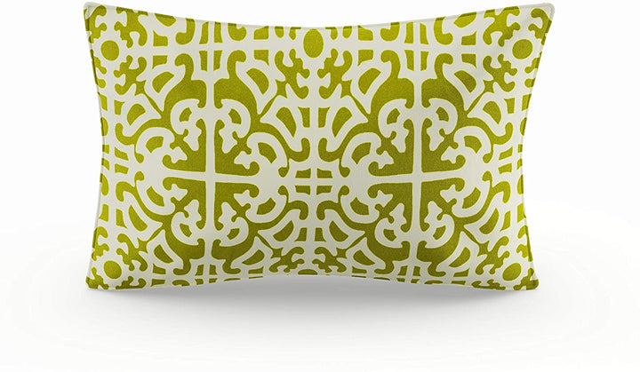 19x12 inch Rectangular Outdoor Grass Accent Pillows (Set 2) Green White Damask Transitional Polyester Fade Resistant Uv Water