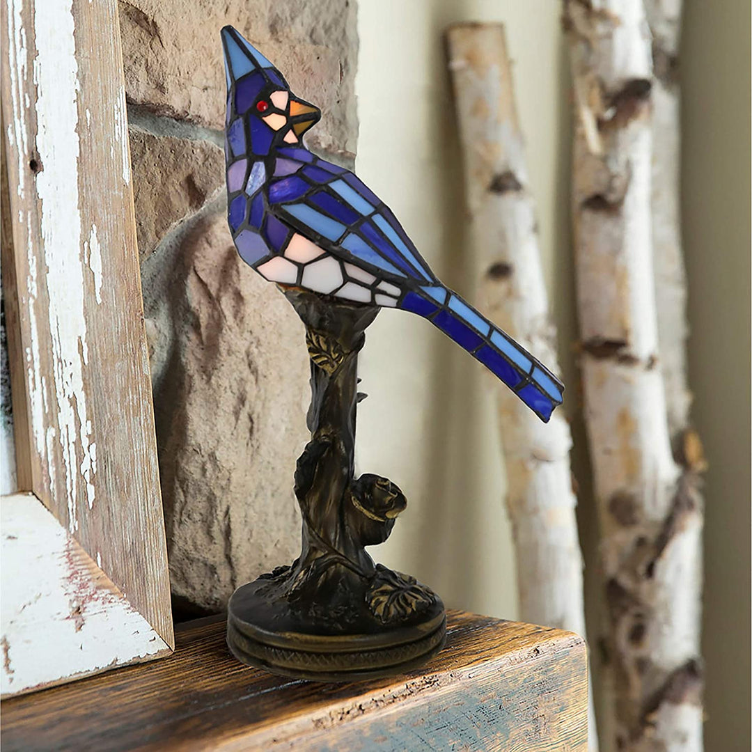 13 5" h Stained Glass Bird Accent Lamp Blue Traditional