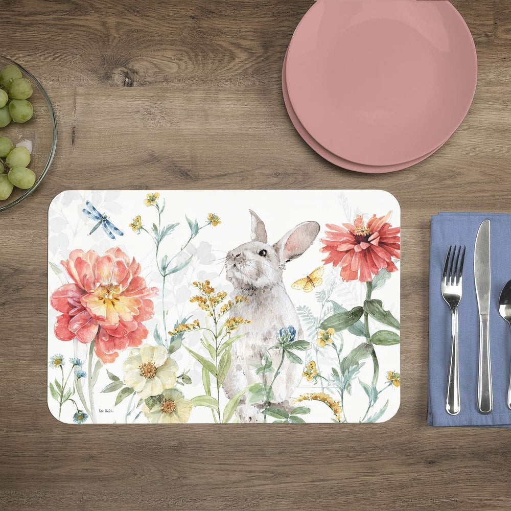 Wipe Clean Placemats Set 4 Bunny Color Rectangle Plastic - Diamond Home USA