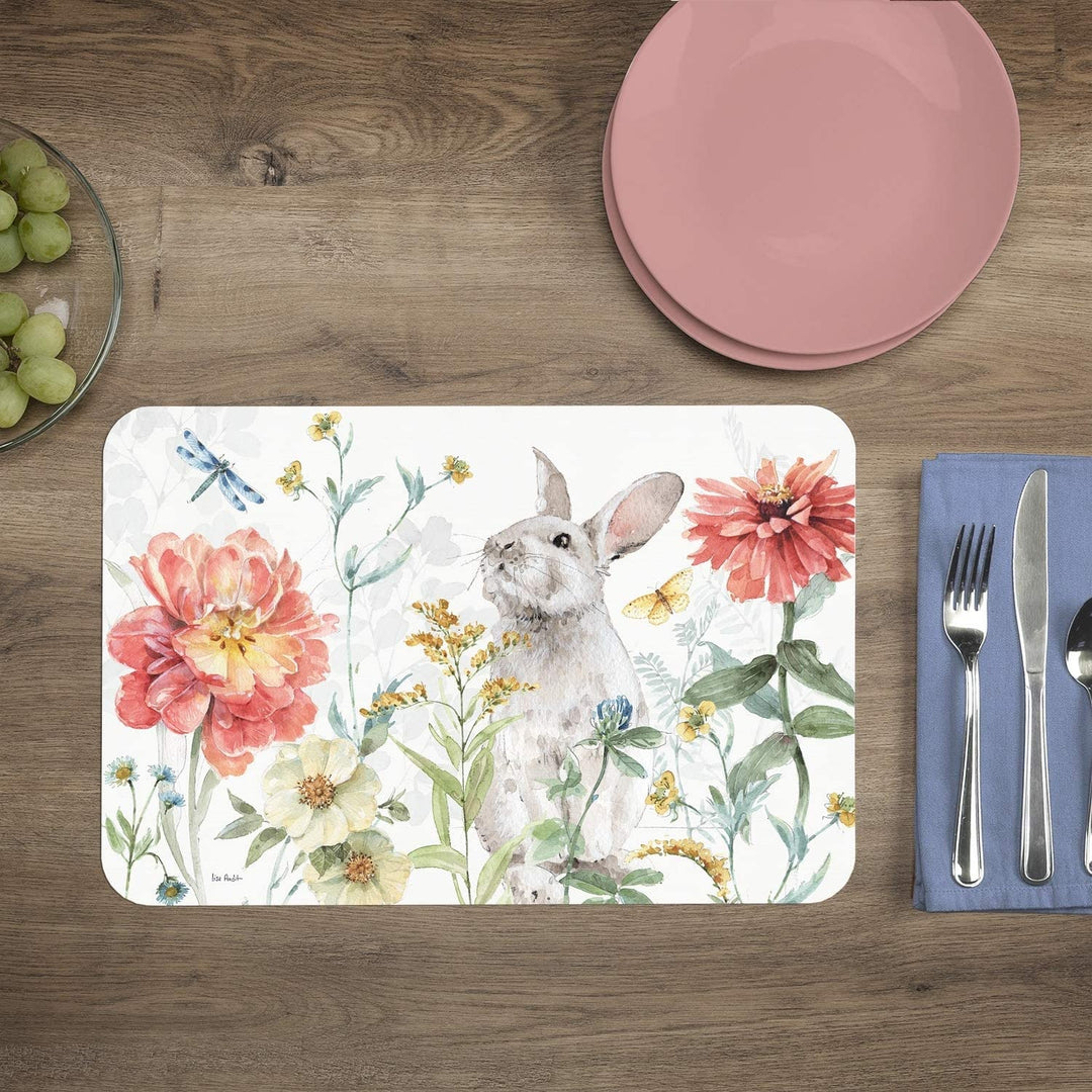 Wipe Clean Placemats Set 4 Bunny Color Rectangle Plastic - Diamond Home USA