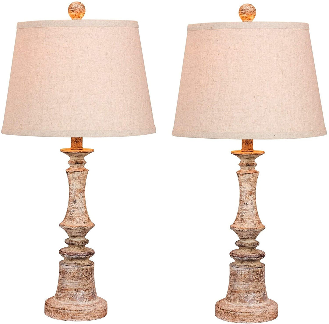 Pair 26 5 Distressed Candlestick Resin Table Lamps Cottage