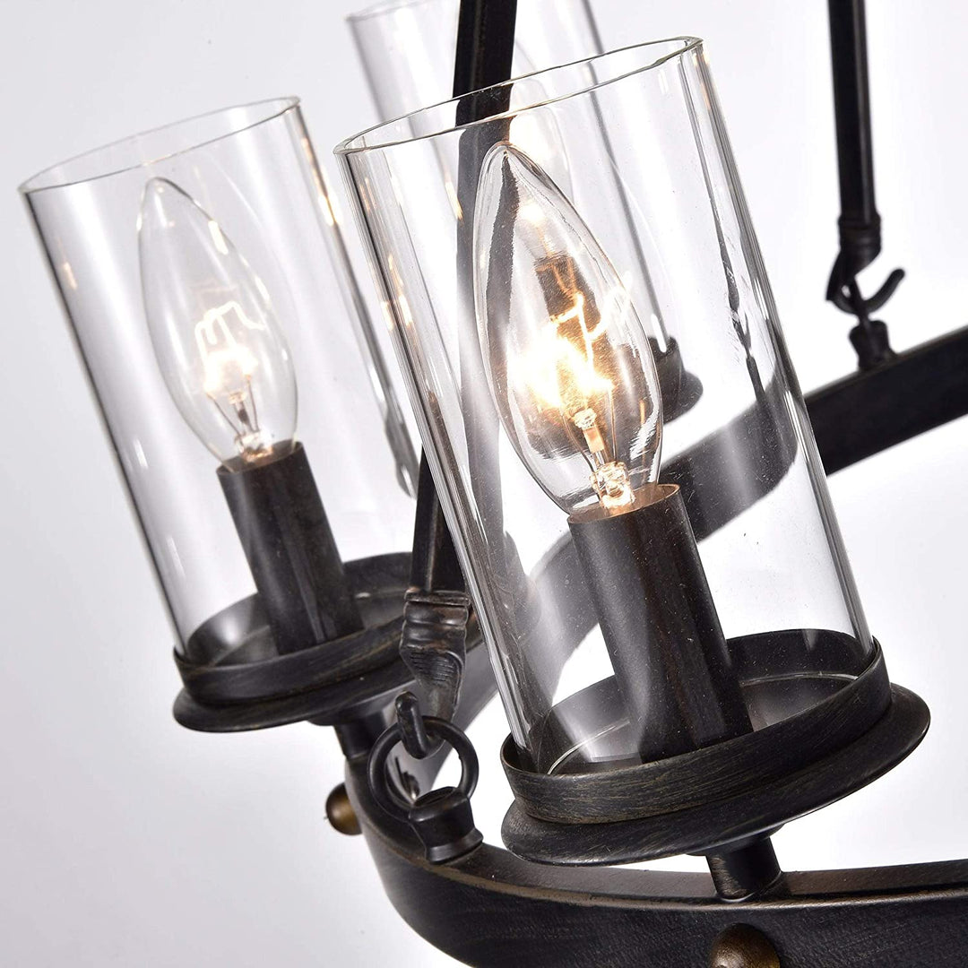 6 Light Candle Wheel Chandelier Modern Contemporary Glass Dimmable - Diamond Home USA