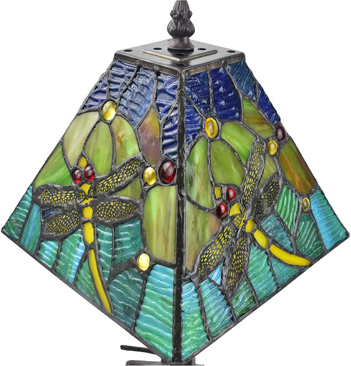 Tiffany Mini Accent Lamp Mission 15" Tall Stained Glass Flower Dragonfly Nightstand Handmade Am288tl08b Color Brown