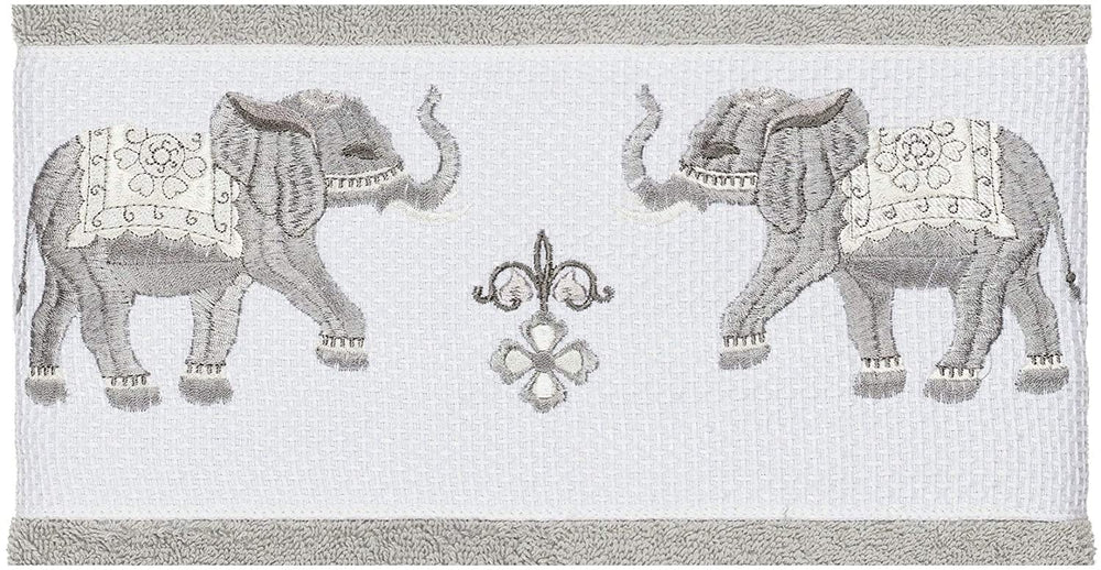 Turkish Cotton Elephants Embroidered Light Grey Bath Towel Terry Cloth - Diamond Home USA