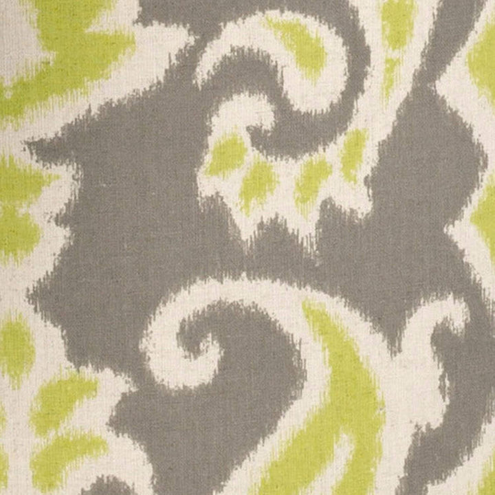 Grass Green Shoe Storage Ottoman Ikat Transitional Pattern Round Brass Metal Tufted