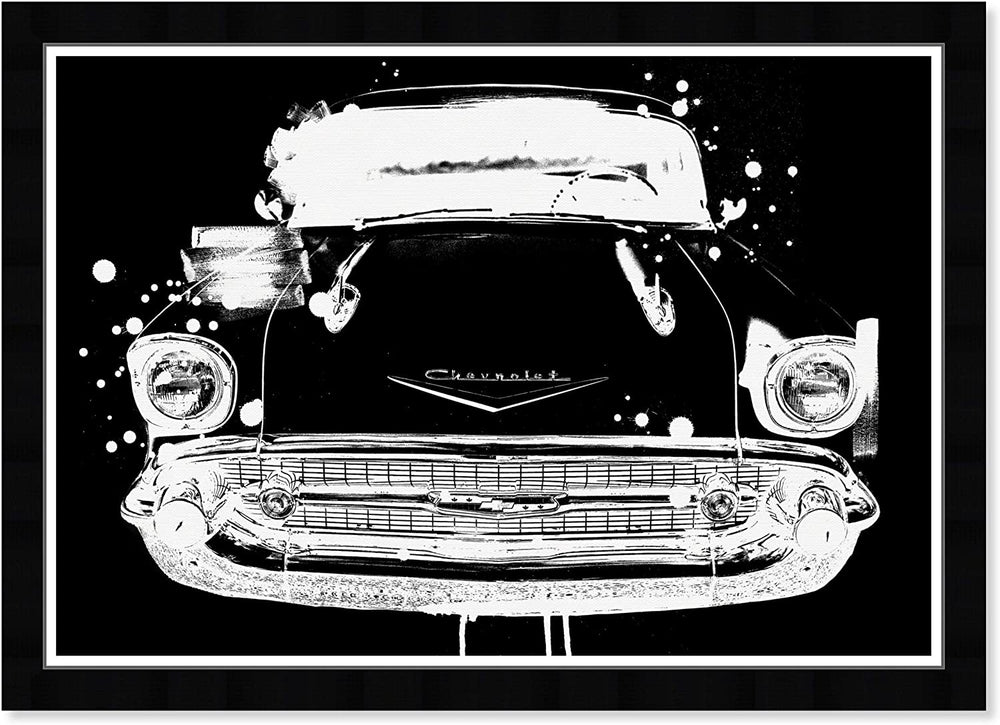 Vintage Car Noir' Transportation Wall Art Framed Automobiles Black White Modern Contemporary Rectangle - Diamond Home USA