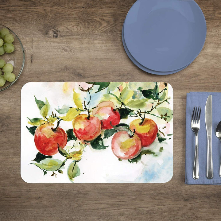 Wipe Clean Placemats Set 4 Watercolor Fruit Color Rectangle Plastic - Diamond Home USA