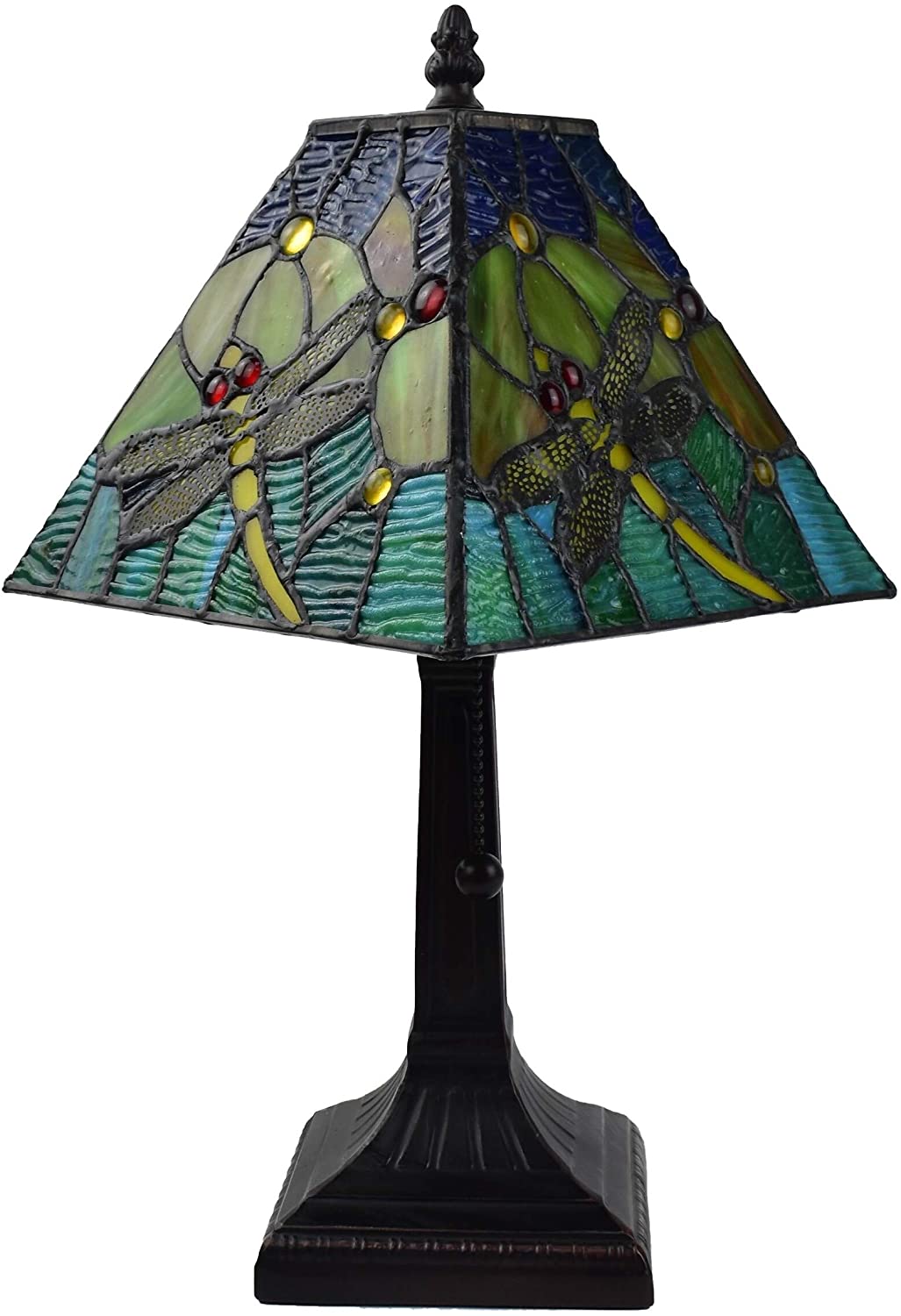 Tiffany Mini Accent Lamp Mission 15" Tall Stained Glass Flower Dragonfly Nightstand Handmade Am288tl08b Color Brown