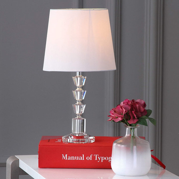 Lighting 16 inch White Shade Tiered Crystal Orb Table Lamp (Set 2) 9"x9"x16" Clear Modern Contemporary Transitional Chrome Bulbs Included