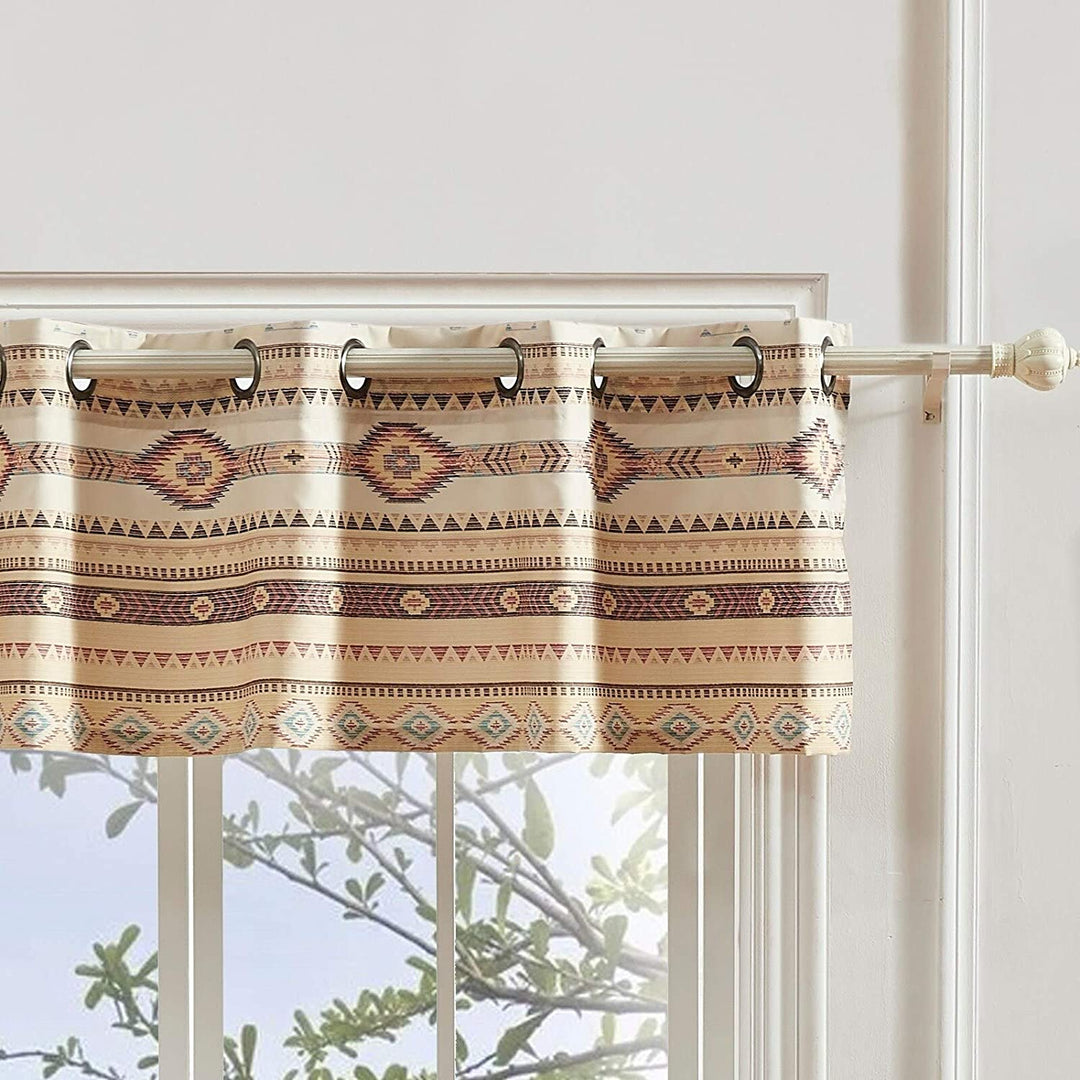 Tan Grommet top Window Valance Beige Chevron Geometric Stripe 100% Polyester Lined - Diamond Home USA