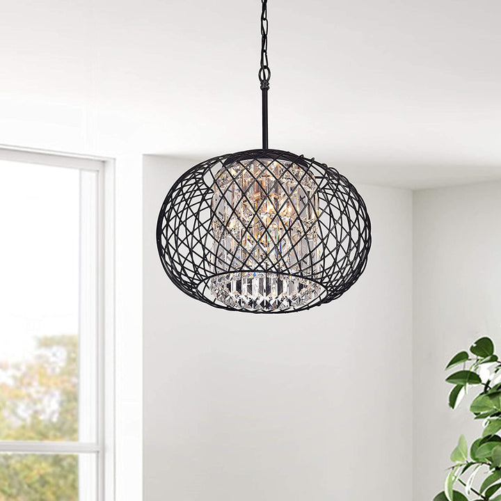 3 Light Globe Chandelier Brown Modern Contemporary Metal