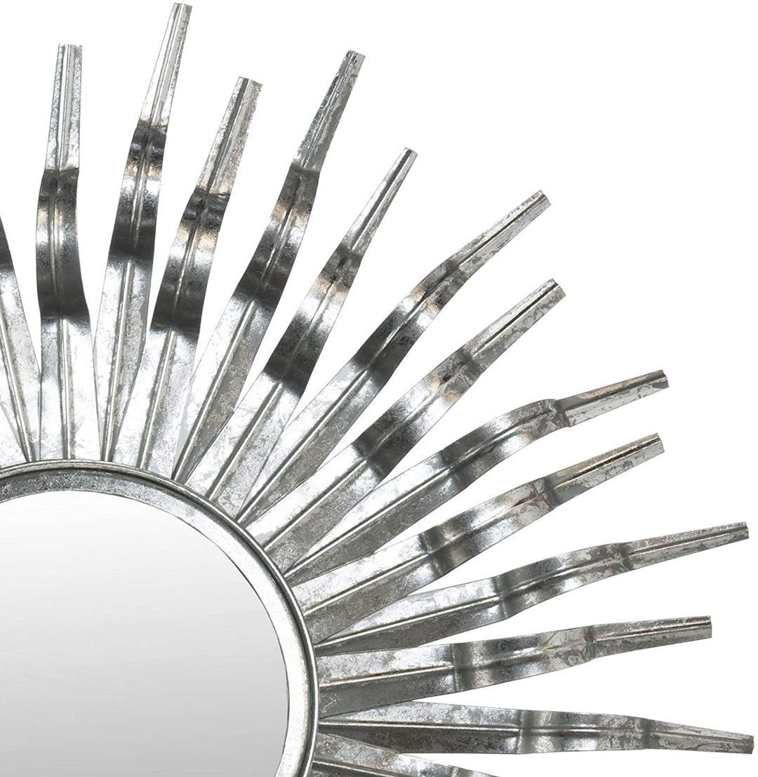 Large Silver Sunburst Mirror Midcentury Bursting Round Decorative Wall Mounted Accent Sun Beam Frame Spokes Deco Metal
