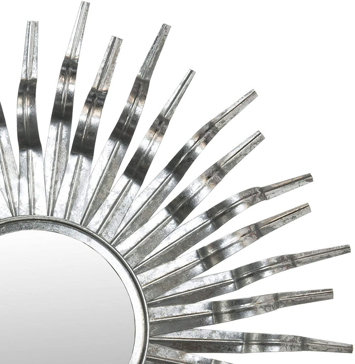 Large Silver Sunburst Mirror Midcentury Bursting Round Decorative Wall Mounted Accent Sun Beam Frame Spokes Deco Metal