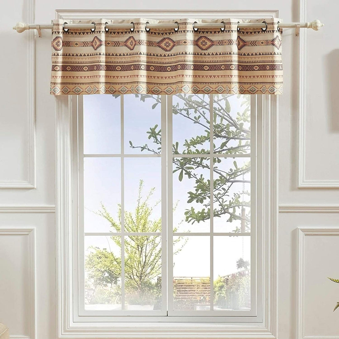 Tan Grommet top Window Valance Beige Chevron Geometric
