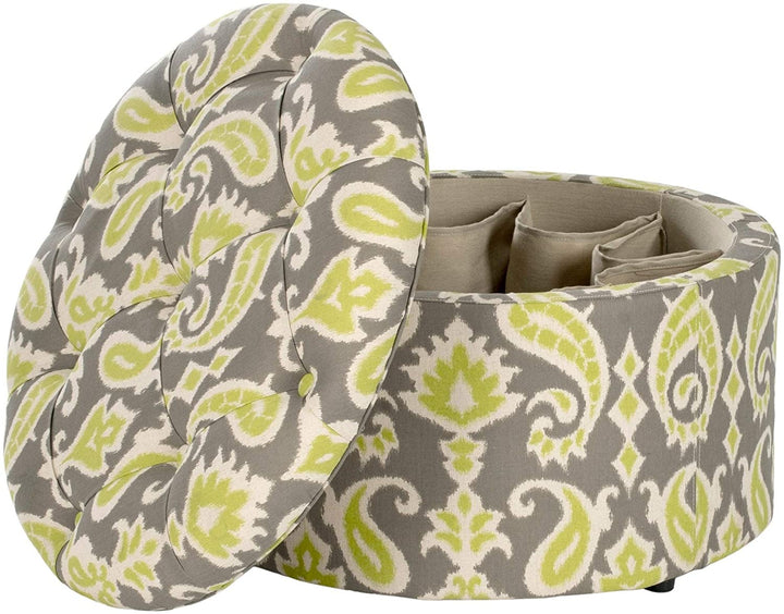 Grass Green Shoe Storage Ottoman Ikat Transitional Pattern