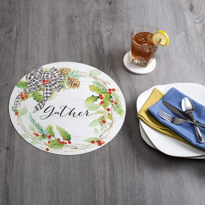 Wipe Clean Round Shaped Placemats Set 4 Holiday Gingham Color Plastic - Diamond Home USA