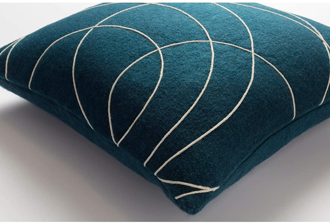 Dark Blue Throw Pillow Cover (22 X 22) Patchwork Modern Contemporary Wool One Removable - Diamond Home USA