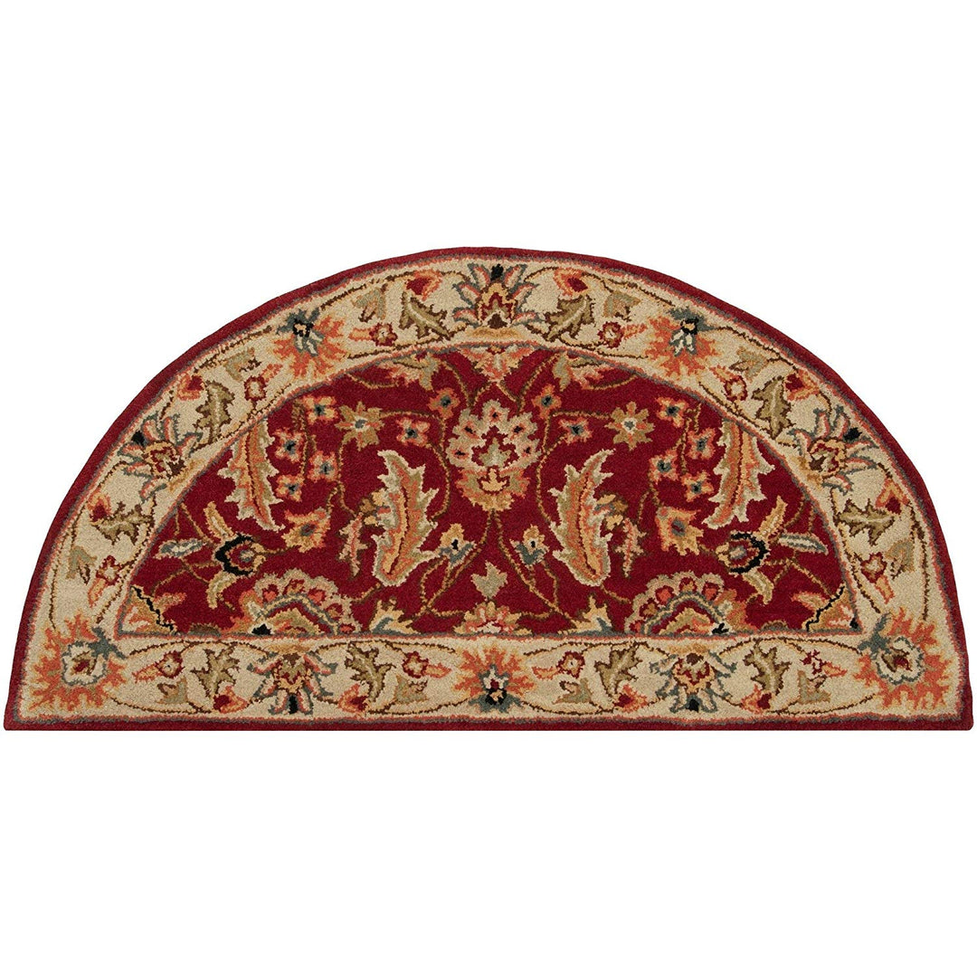 Dark Red Hearth Rug Fireplace Carpet Semi Circle Ivory