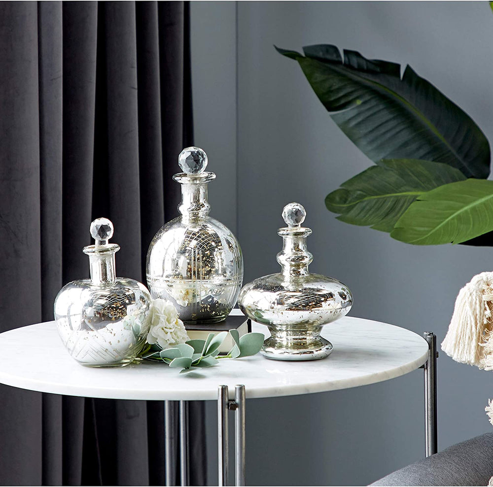 Decorative Glass Jars Set 3 7" 8" 9" 6 X 8round Silver Transitional - Diamond Home USA