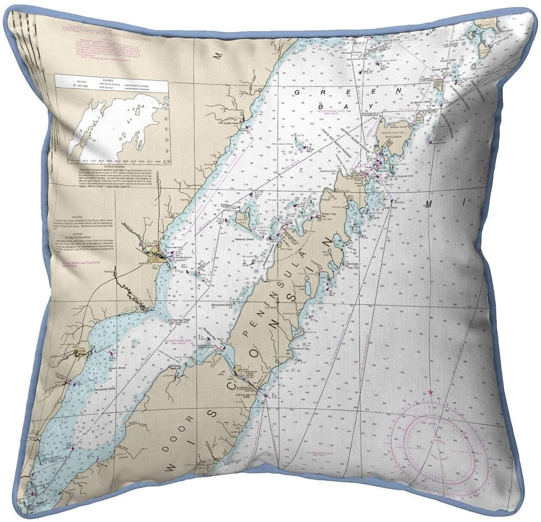 Door ounty Green Bay Wi Nautical Map Pillow olor Graphic