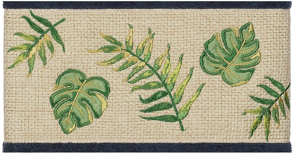 Turkish Cotton Palm Fronds Embroidered Midnight Blue 4 Piece Bath Towel Set Botanical Terry Cloth - Diamond Home USA
