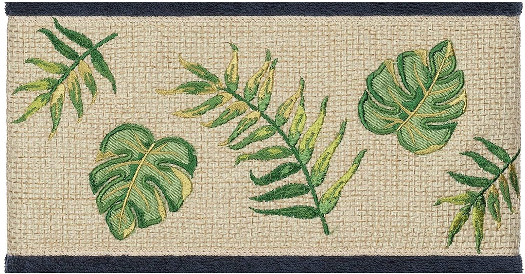Turkish Cotton Palm Fronds Embroidered Midnight Blue 4 Piece Bath Towel Set Botanical Terry Cloth - Diamond Home USA