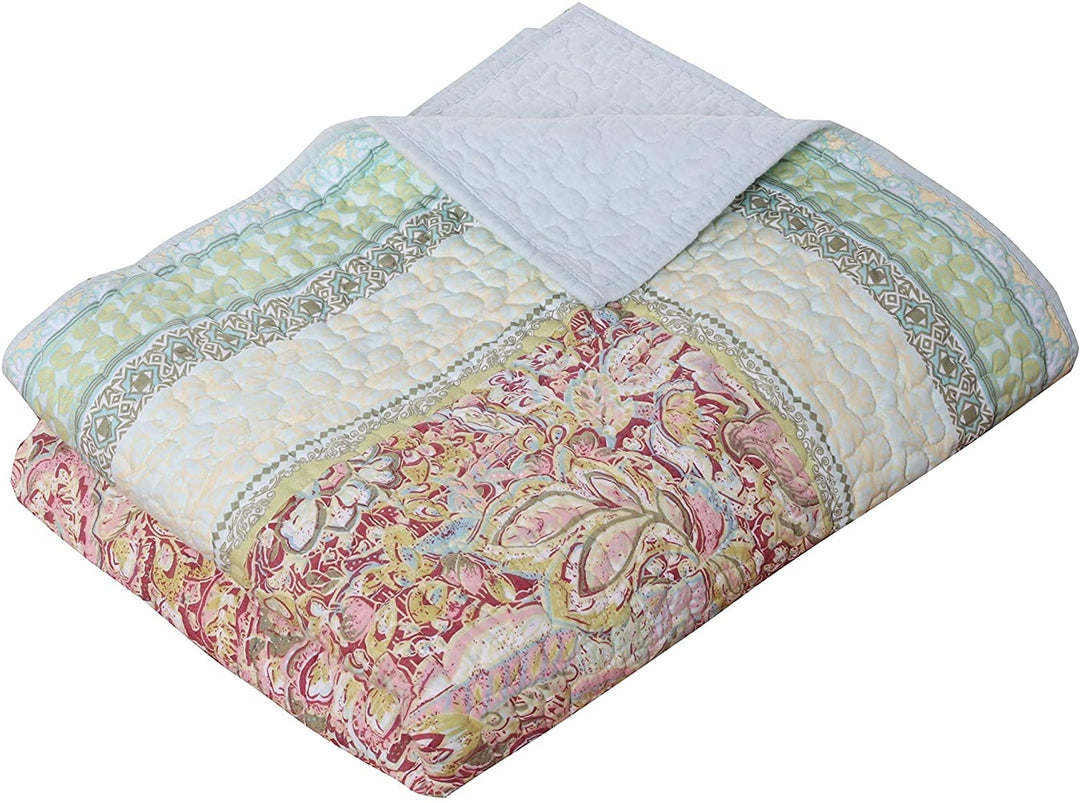 Pastel Quilted Throw Green Floral Modern Contemporary Cotton Microfiber - Diamond Home USA