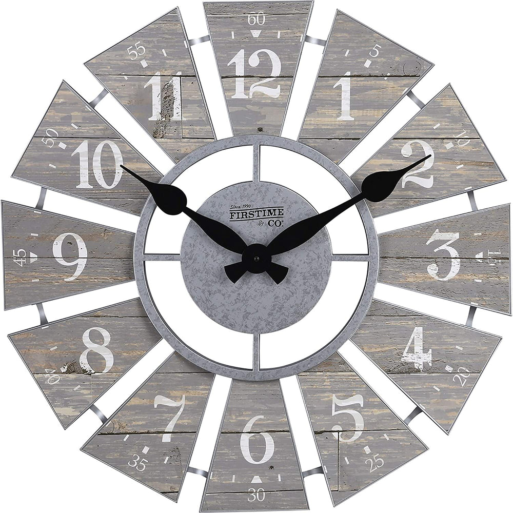 Gray Numeral Farmhouse Windmill Clock American Crafted Cool Plastic 24 X 2 Grey Round - Diamond Home USA
