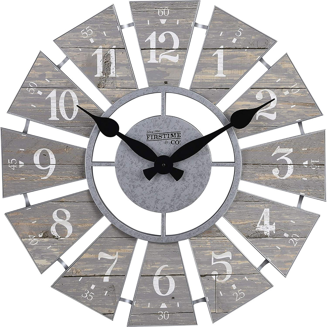Gray Numeral Farmhouse Windmill Clock American Crafted Cool Plastic 24 X 2 Grey Round - Diamond Home USA