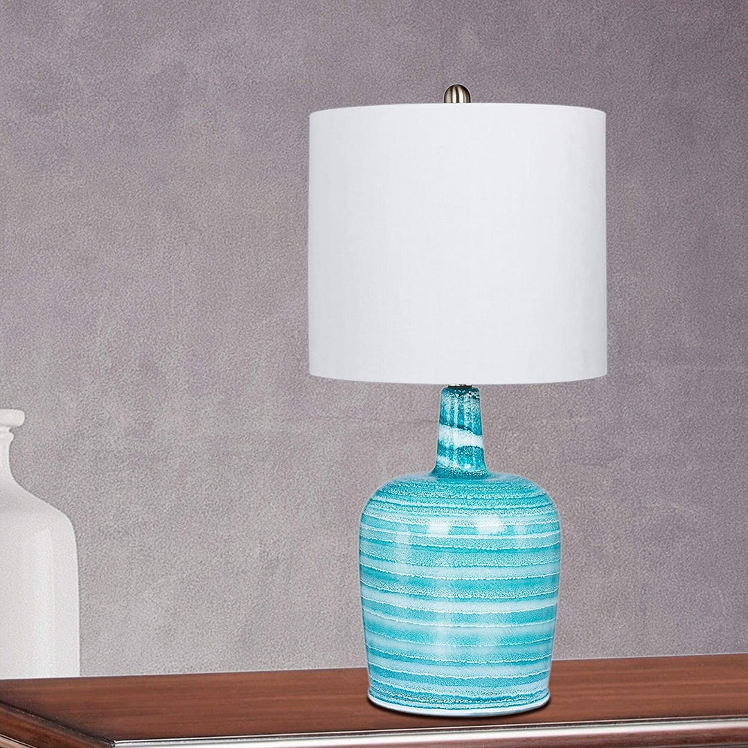 27 Bedrock Striped Jug Glass Table Lamp Teal Blue White Finish Traditional Transitional - Diamond Home USA