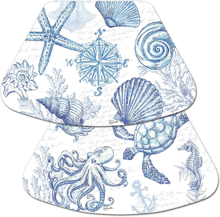 Wipe Clean Wedge Shaped Placemats Set 4 Coastal Sketch Color